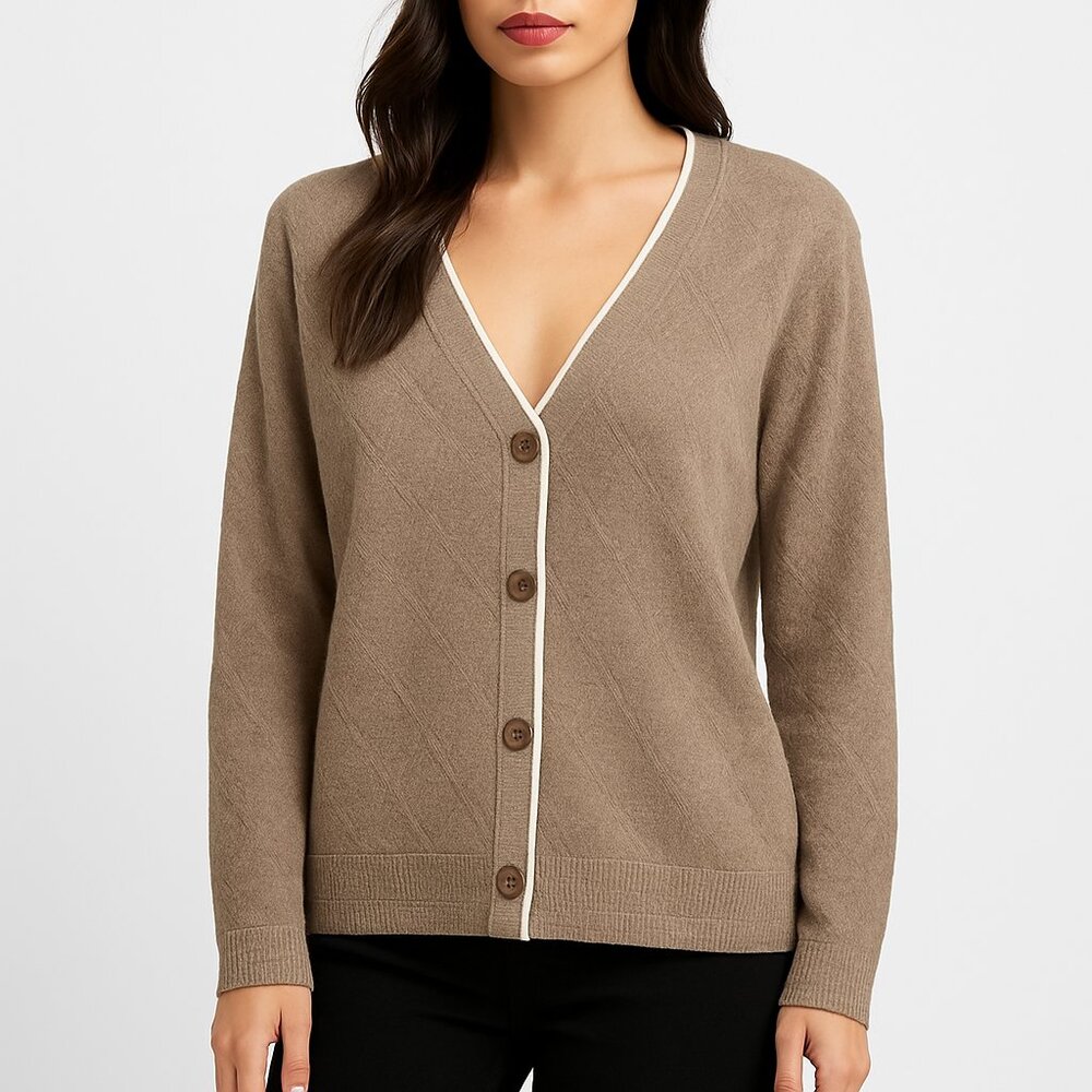 Maple & Cliff (NWOT) Women's Button-Up Cardigan Sweater Brown Textured Knit 2